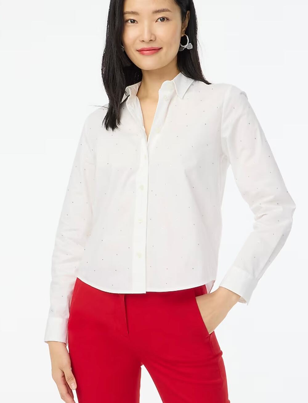 J Crew Rhinestone Modern Button Down L White NWT Shirt Top CE968 J.Crew